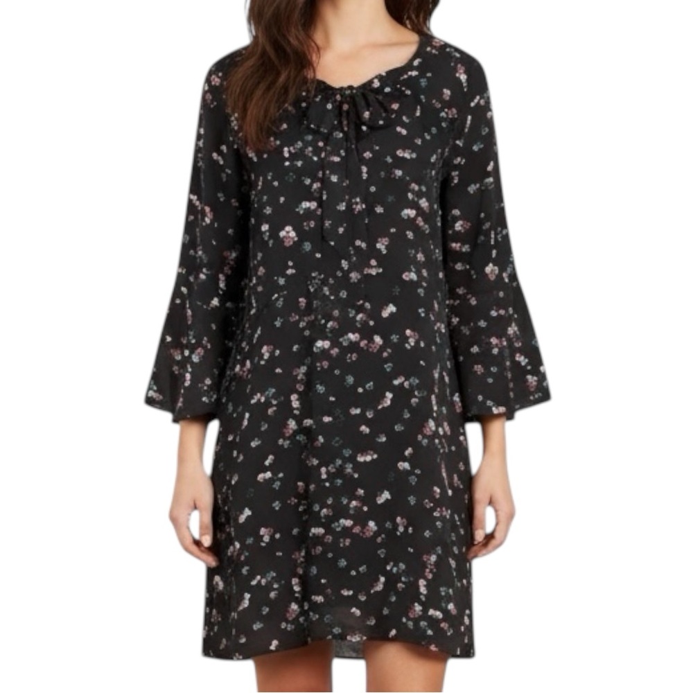 BANANA REPUBLIC Floral Dress w/ Bell Sleeves on Black Background 14 Tall — NWT